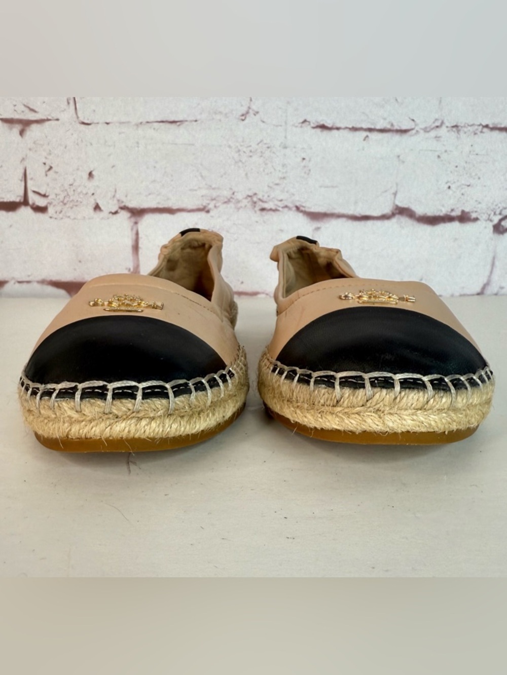 COACH Camryn Beige Black Leather Espadrille Slip On Loafers Size 7 - Picture 9 of 16
